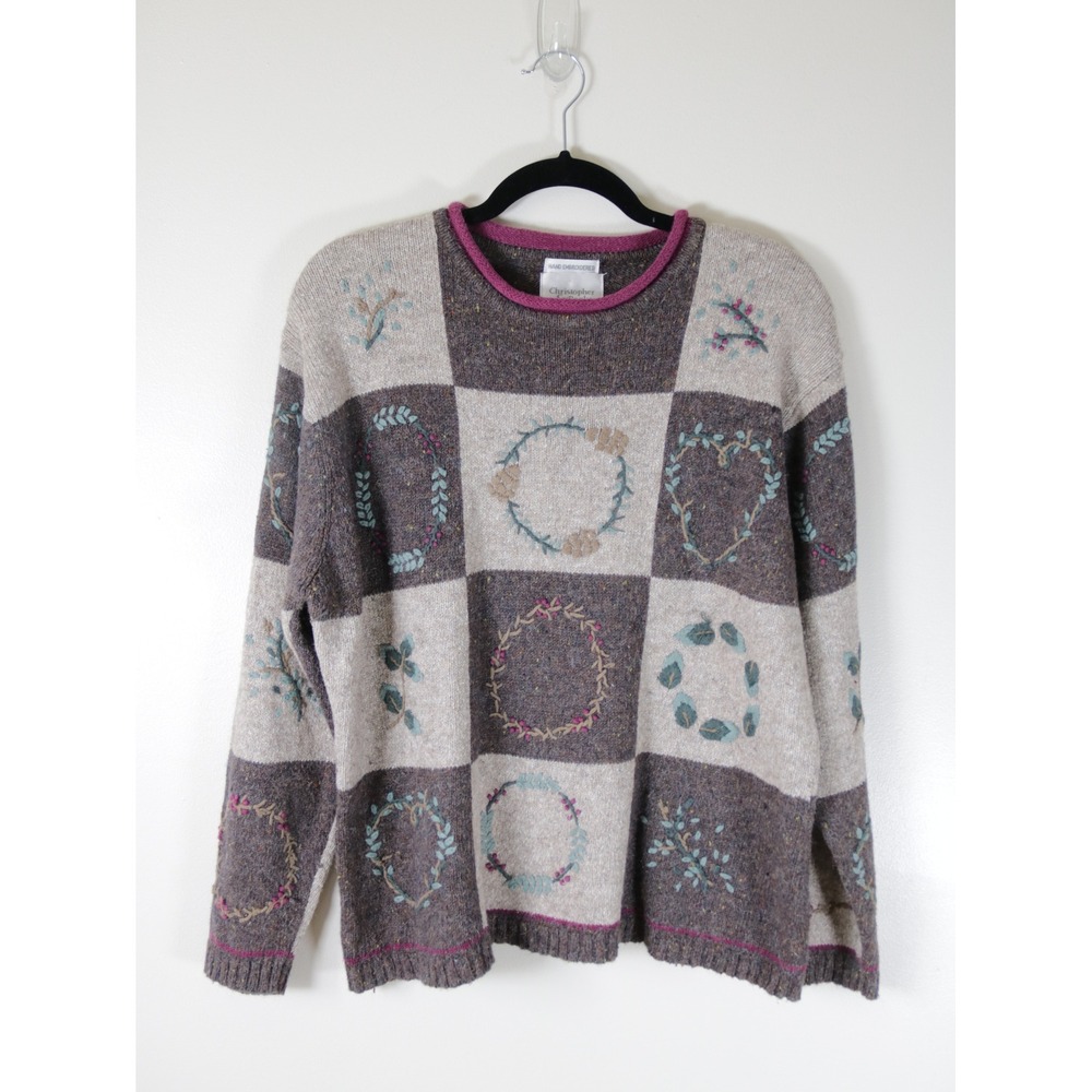Christopher & Banks Vintage Hobbit Forest Cottage Sweater XL Brown Cream Ramie